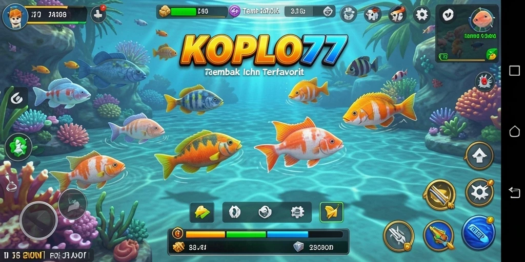 Tampilan utama gameplay KOPLO77 menembak ikan dengan seru.