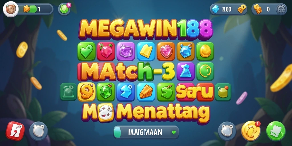 Tangkapan layar utama MEGAWIN188 menampilkan aksi gameplay Match-3 yang seru.