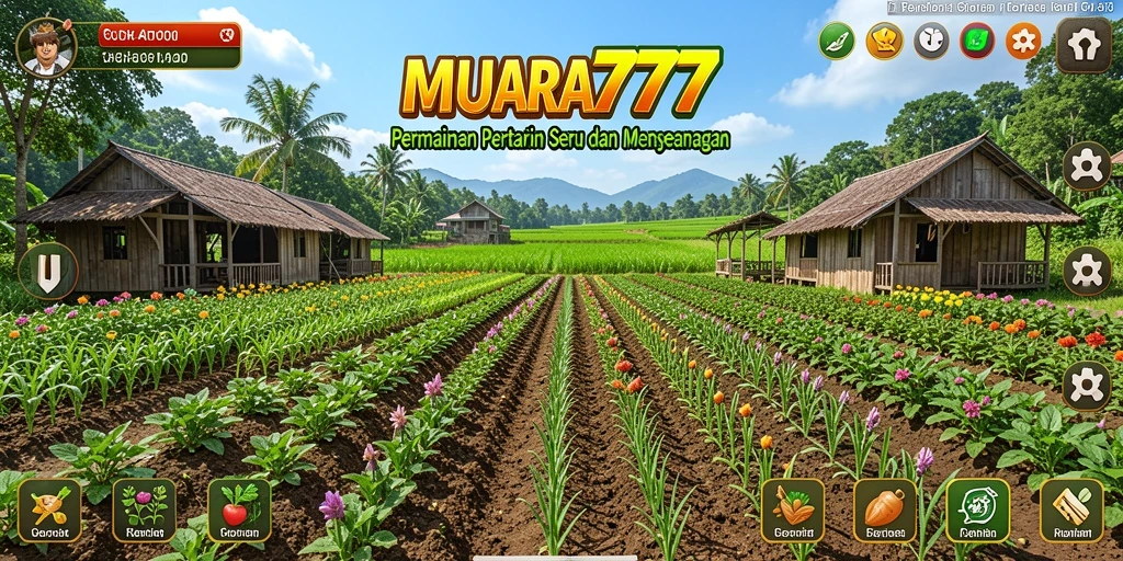 Screenshot gameplay MUARA777 menampilkan petak pertanian yang hijau dan subur.