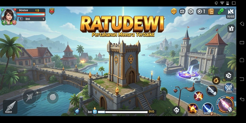 Tampilan gameplay menara pertahanan dalam RATUDEWI yang menegangkan.