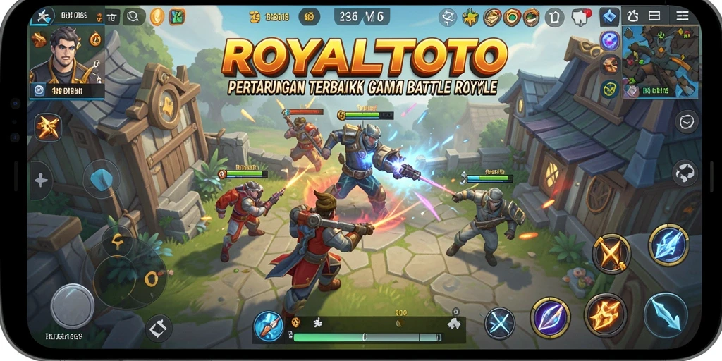 Gameplay seru ROYALTOTO dalam aksi pertempuran Battle Royale.